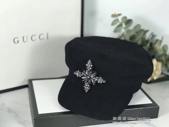 GUCCI古馳 新款 經典百搭十字架亮鑽羊毛軍帽 LLWJ6759